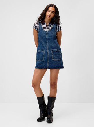 Twik Womens Denim apron dress with pockets