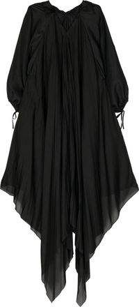 Shanshan Ruan puff-sleeve asymmetric silk dress - women - Silk - 36 - Black