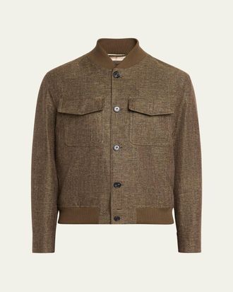 Loro Piana Mens Kiku Linen and Cotton Water-Resistant Bomber Jacket