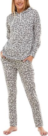 Roudelain Womens Drop Shoulder Hoodie And Slim Leg Pant Lounge Set In Animal Blurred Soft Silver