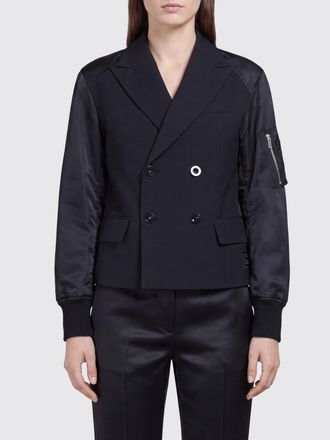 sacai Cappotto corto doppiopetto slim fit in lana con inserti in nylon