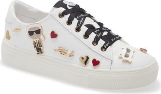 Karl Lagerfeld Cate Pin Logo Sneaker in Bright White Leather at Nordstrom, Size 5.5