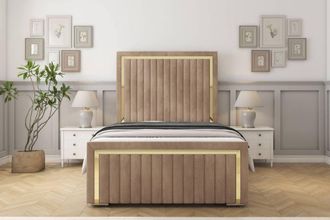 Sloomy Boston Gold Naples Frame-Mattress - 50 Upholstered Headboard in Light Brown | Size: Double