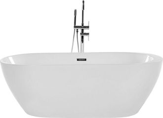 Beliani Beliani - Ba&ntilde;era Independiente De Acr&iacute;lico Blanco Plateado 150 Cm Con Rebosadero Moderno Nevis