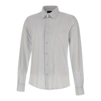 Roberto Ricci Design Casual Shirts, male, White, Size: 2XL Oxford Jacquard Stripe Shirt
