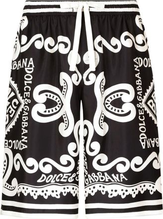 Dolce & Gabbana BlackWhite Marina Print Silk Shorts