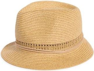 Nine West Lace Inset Straw Fedora in Heather Tan at Nordstrom Rack