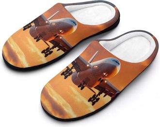 Generic Flying Plane Airplane Sunset Mens House Slippers Memory Foam Washable Cotton Slip on Home Shoes