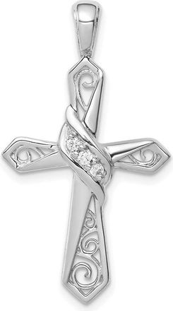 Diamond2Deal 10K White Gold 1/20ct. Round Diamond Cross Charm Pendant