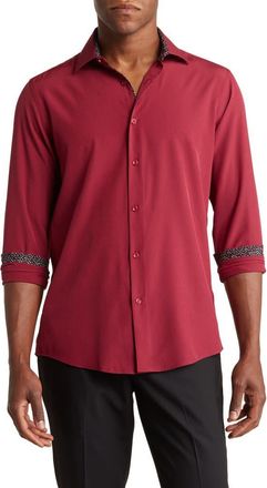 Tom Baine Slim Fit Performance Stretch Long Sleeve Button Front Shirt in Burgundy at Nordstrom Rack, Size Xx-Large