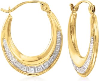 Ross-Simons 14kt 2-Tone Gold Greek Key Oval Hoop Earrings