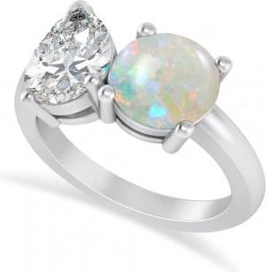 Allurez Round/Pear Diamond & Opal Toi et Moi Ring 18k White Gold (4.00ct)