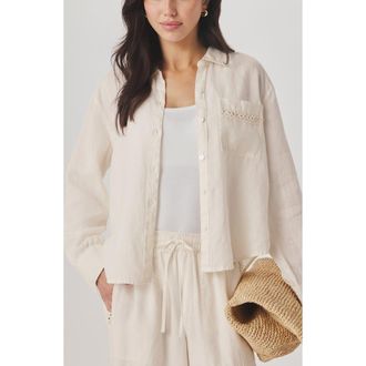 Splendid Stella Linen Button Down Shirt in Antique Pearl Grey at Nordstrom, Size X-Small