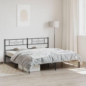 Berkfield Home Metal Bed Frame with Headboard Black 180x200 cm Super King