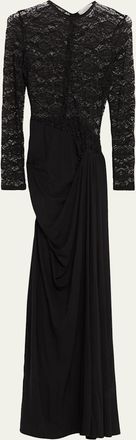 Ronny Kobo Amalyia Draped Mixed Media Column Gown