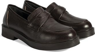 Desa Woman Leather Slip-On Loafers - Flat Heel, Textured Sole, Breathable | Brown - 37