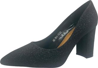 Generic Womens Block Heel Glitter Wedding Bridal Prom Party Court Shoes Pumps (Black, UK Footwear Size System, Adult, Women, Numeric, Medium, 3)