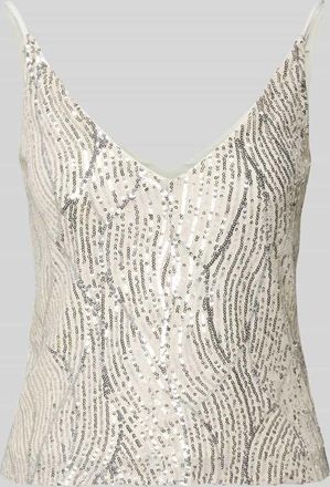 Swing Top mit V-Ausschnitt und Pailletten in Offwhite, Gr&ouml;&szlig;e 32