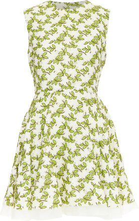 Giambattista Valli ivory green floral leaf embroidery anglais dress IT44 M