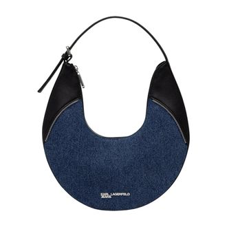 Karl Lagerfeld Tassen, Dames, Blauw, ONE Size, Denim, Crescent Hobo Tas