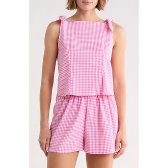 Wayf Gingham Tie Shoulder Tank in Pink at Nordstrom Rack, Size X-Small