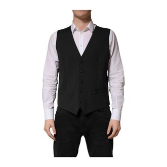 Dolce & Gabbana Suit Vests, male, Black, Size: 3XL Wool Formal Waistcoat Vest