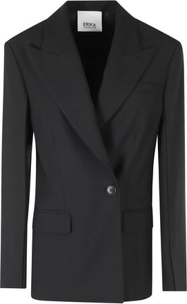 Erika Cavallini Semi Couture Giacca Fiore - Dames - Blazers - Zwart - XS - Leer - Jassen