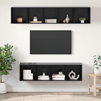 Berkfield Home Wall-mounted with Storage 4 pcs Black oak 37 x 37 x 142.5 cm Engineered wood