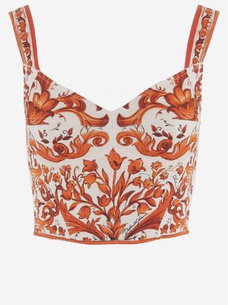 Dolce & Gabbana Top Bustier In Misto Seta Stretch Dolce & Gabbana Con Stampa Maioliche