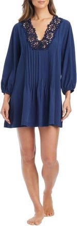Bleu Rod Beattie Pleated Lace Trim Cover-Up Tunic in Midnight at Nordstrom, Size Medium