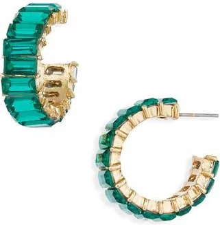 Cara Emerald Cut Crystal Hoop Earrings in Gold/Green at Nordstrom Rack