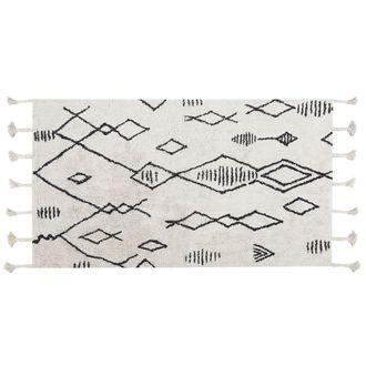 Beliani Alfombra De Algod&oacute;n Blanco Crema Negro 80 X 150 Cm Geom&eacute;trico Oriental Kebir