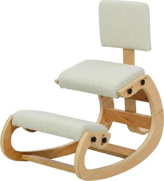 HOMCOM Homcom Sedia Ergonomica Posturale Da Ufficio In Tessuto Effetto Lino, Crema