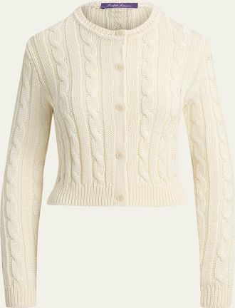 Ralph Lauren Collection High-Shine Cable-Knit Silk Cropped Cardigan
