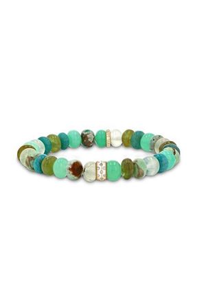 Sheryl Lowe YG Green Mix 8mm Bead Bracelet with Scattered Diamond Donut in Green Mix /14Kt Yellow Gold at Nordstrom, Size 7.25