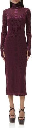 AFRM Shailene Long Sleeve Burnout Velvet Dress in Cabernet Tonal Dot at Nordstrom Rack, Size Large