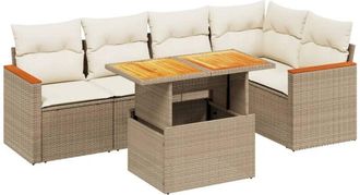 vidaXL Juego De Sof&aacute;s Jard&iacute;n Con Cojines 6 Pzas Rat&aacute;n Sint&eacute;tico Beige Vidaxl