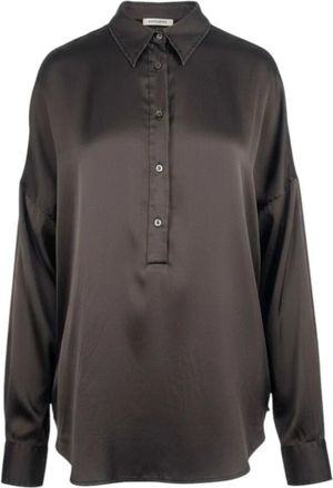 Caliban Overhemden, Dames, Bruin, M, Satijn, Satijnen Blouse