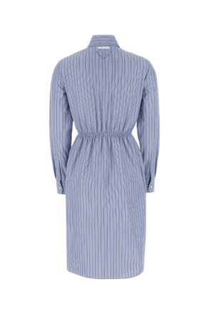 Prada Womens Embroidered Chambray Shirt Dress Bleu Co-Trochus Niloticus Abiti