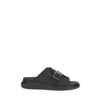 Alexander McQueen Buckle Leather Sandal - male - Alexander McQueen - Sliders - Black - 10 UK - Shoes