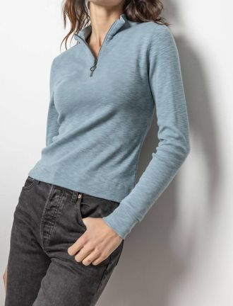Lilla P Zip Front Mock Neck Top In Slate