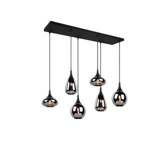 Trio Leuchten Lumina Sospensione Rettangolare Metallo Nero Con 6 Diffusori Di Vetro Fume Cromato In Forme Differenti L. 93,8cm Attacco E14