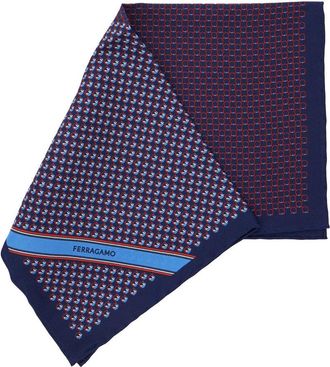 Ferragamo Mens Pocket Square Blue Silk Ties & Bow