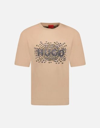 HUGO BOSS Mens Hugo Boss Studded Logo Cotton-Jersey T-Shirt Brown - Size: 42