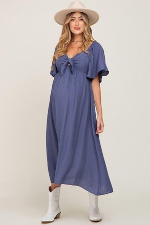 Pinkblush Front Tie Ruffle Sleeve Midi Dress in Navy Blue at Nordstrom, Size X-Large