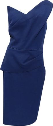 Roland Mouret One-Shoulder Midi Dress in Navy Blue Wool