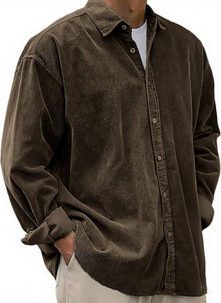 Generic Jumpers Corduroy Shirt For Men Uk Long Sleeve Button Down Collared Shirts Soft Thick Fabric Loose Fit Casual Comfortable Oversized Work Casual Smart T