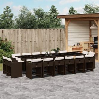 vidaXL Set De Muebles Jard&iacute;n 17 Pzas Y Cojines Rat&aacute;n Sint&eacute;tico Marr&oacute;n Vidaxl