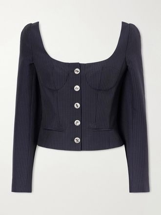 Alexander McQueen Giacca Gessata Cropped In Misto Lana E Mohair - Blu