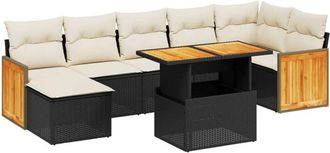 vidaXL Set De Sof&aacute;s De Jard&iacute;n 8 Piezas Y Cojines Rat&aacute;n Sint&eacute;tico Negro Vidaxl